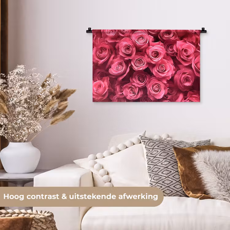 Rozen - Pink - Bloem Wandkleed katoen klein -sfeer1