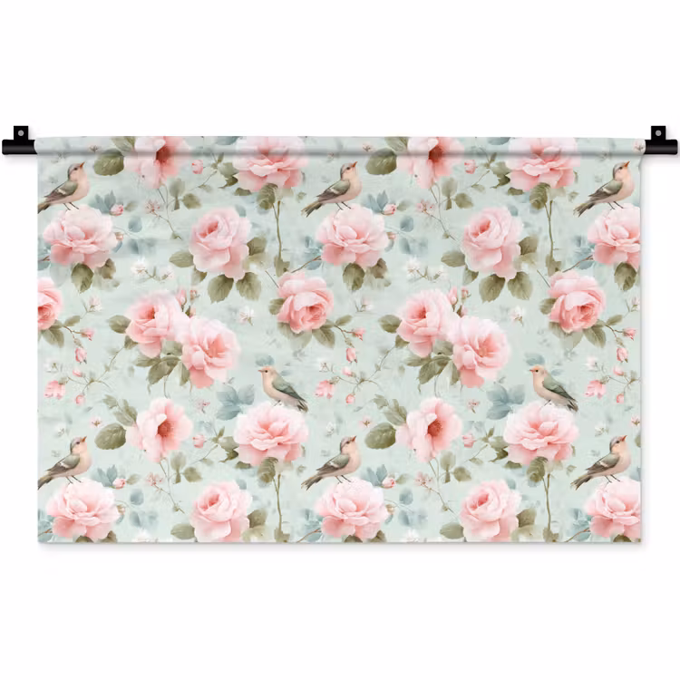 Rozen - Vogels - Pastel - Kleurrijk Wandkleed katoen klein 269 -zz3d
