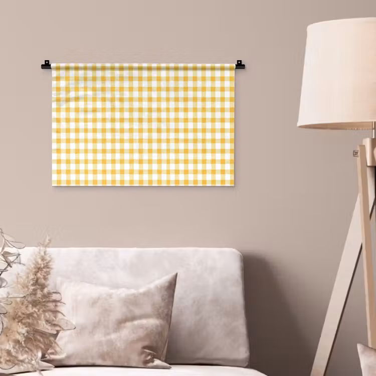 Ruit - Gingham - Klassiek - Geel en Wit Wandkleed katoen klein 269 -sfeer4