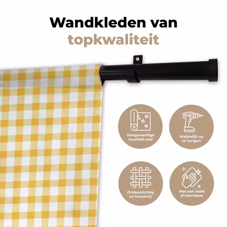 Ruit - Gingham - Klassiek - Geel en Wit Wandkleed katoen klein 269 -sfeer2