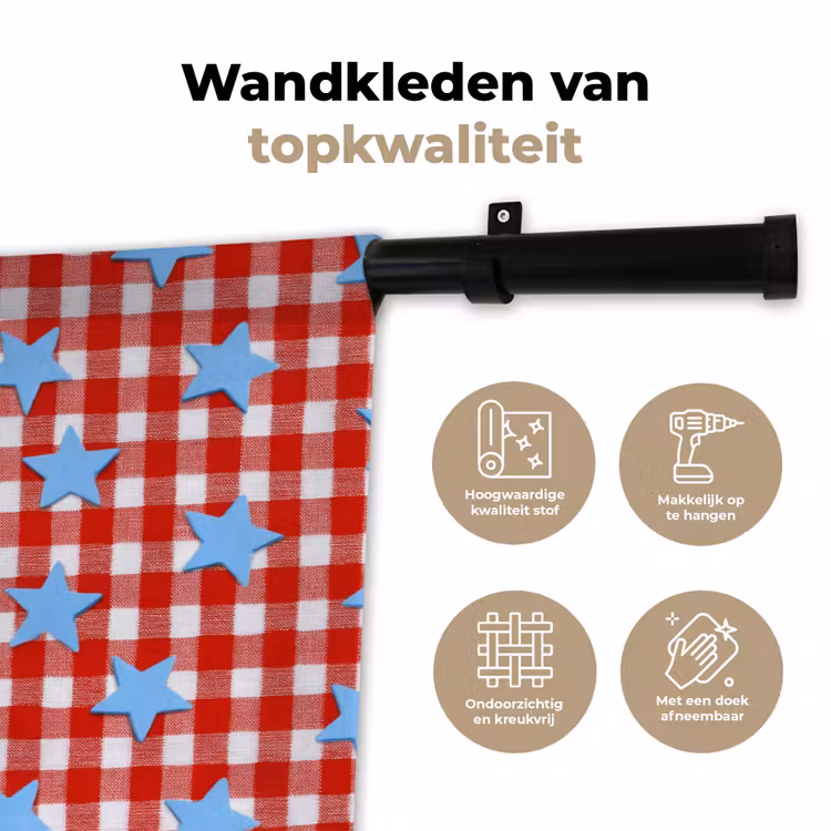 Ruit - Sterren - Rood Wandkleed katoen klein 269 -sfeer2