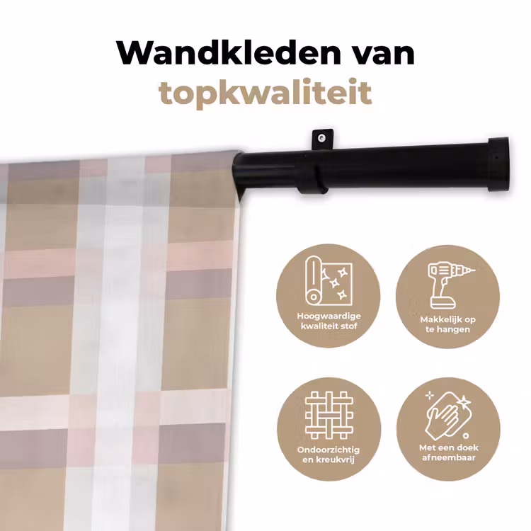 Ruitpatroon - Aardetinten - Minimalistisch Wandkleed katoen klein 269 -sfeer2