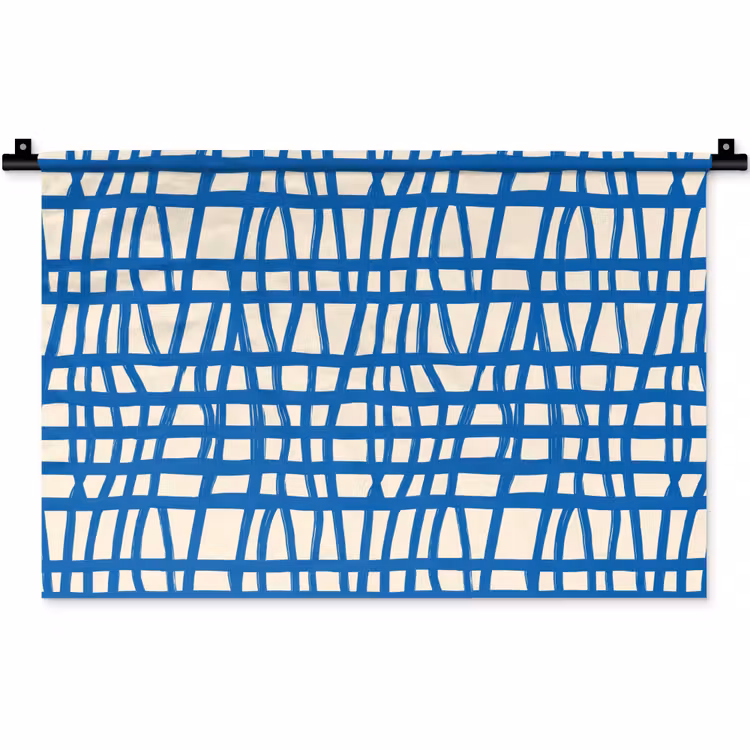 Ruitpatroon - Blauw - Crème Wandkleed katoen klein 269 -zz3d