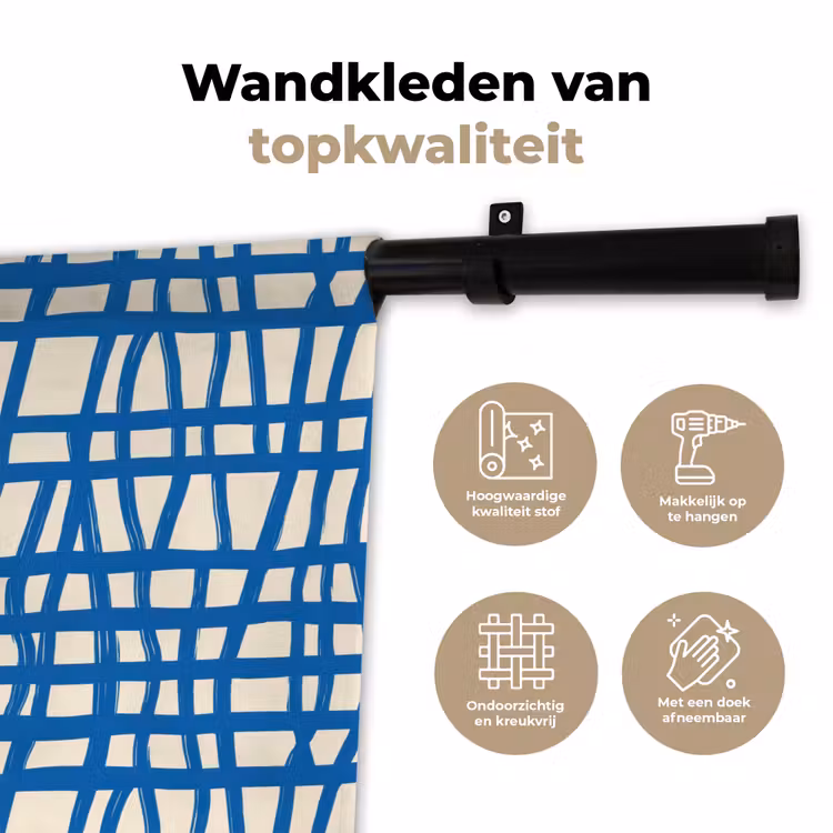 Ruitpatroon - Blauw - Crème Wandkleed katoen klein 269 -sfeer2