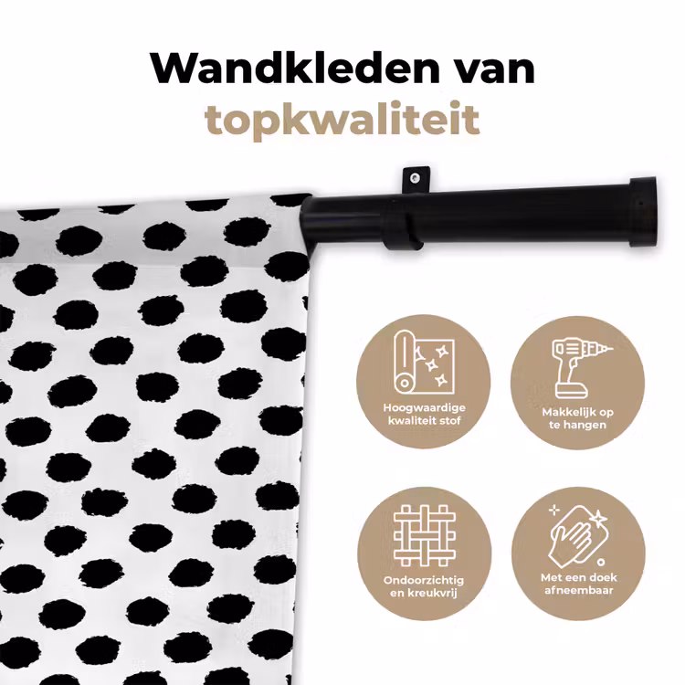 Ruw - Stippen - Zwart Wandkleed katoen klein 269 -sfeer2
