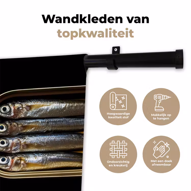 Sardines - Blik - Zwart - Vissen Wandkleed katoen klein -sfeer2