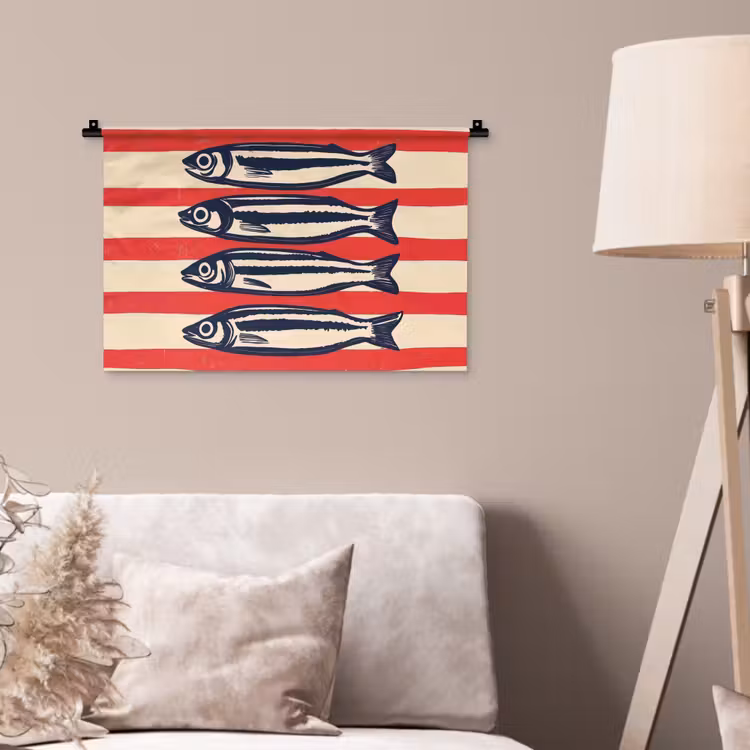 Sardines - Rood en beige strepen Wandkleed katoen klein -sfeer4