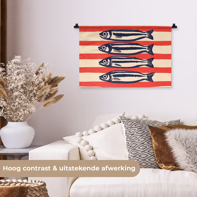 Sardines - Rood en beige strepen Wandkleed katoen klein -sfeer1