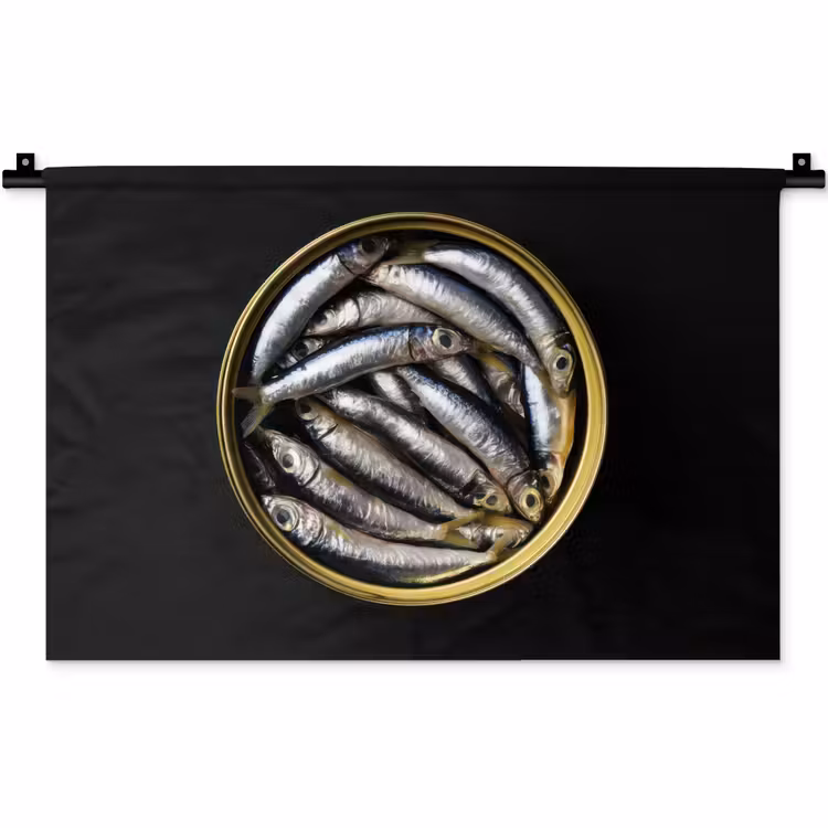 Sardines - Vissen - Rond - Zwart Wandkleed katoen klein -zz3d