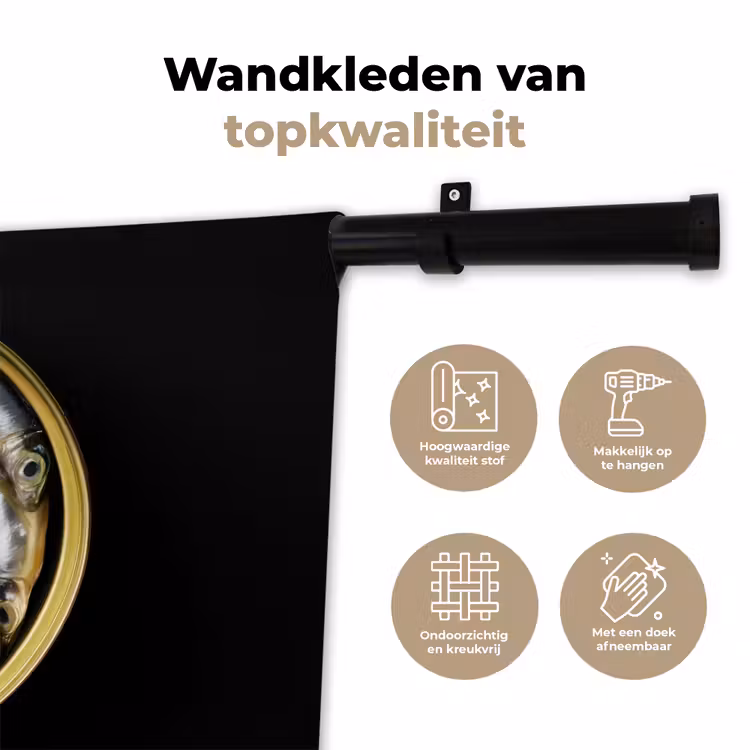 Sardines - Vissen - Rond - Zwart Wandkleed katoen klein -sfeer2