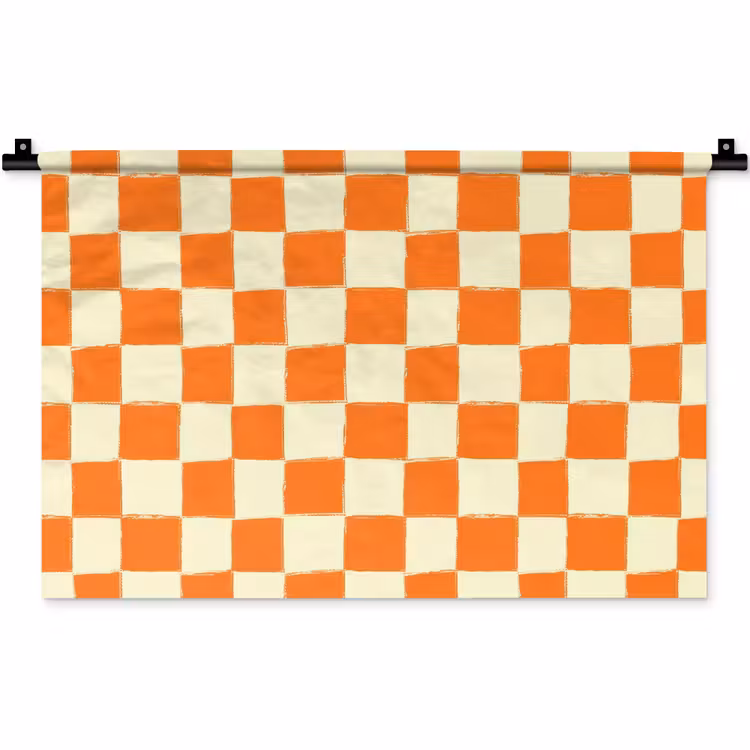 Schaak - Patroon - Oranje Wandkleed katoen klein 269 -zz3d