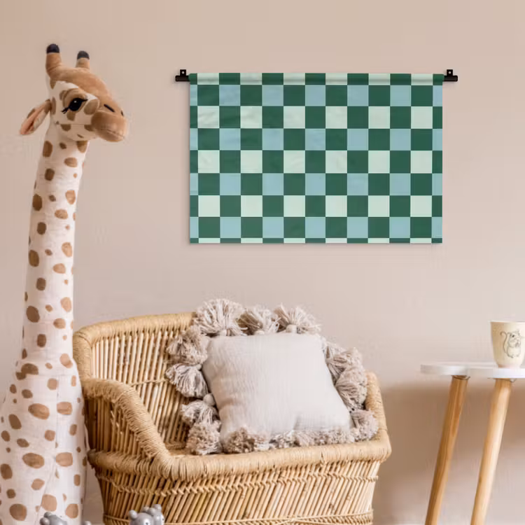 Schaakbord - Klassiek - Groen Wandkleed katoen klein 269 -wsfeer5_kind