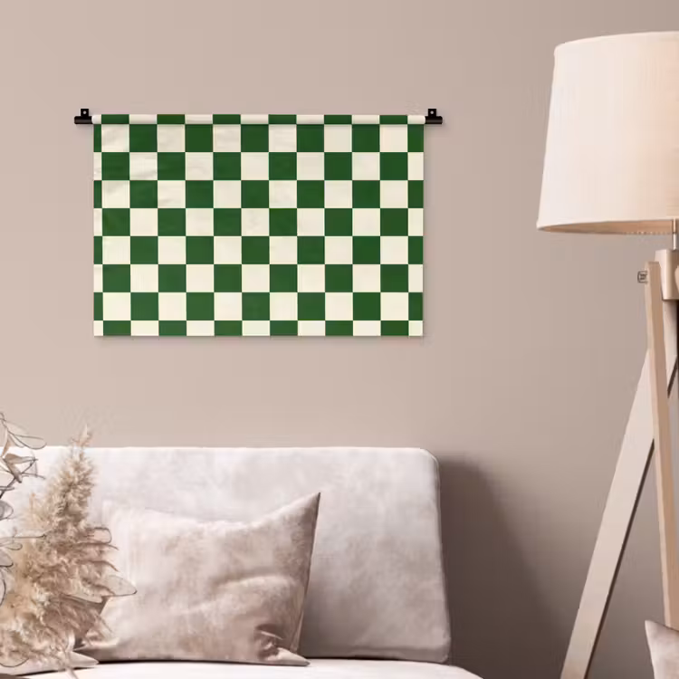 Schaakbord - Patroon - Groen Wandkleed katoen klein 269 -sfeer4