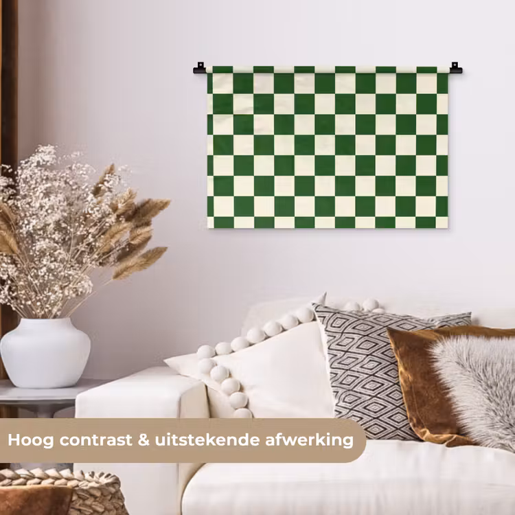 Schaakbord - Patroon - Groen Wandkleed katoen klein 269 -sfeer1
