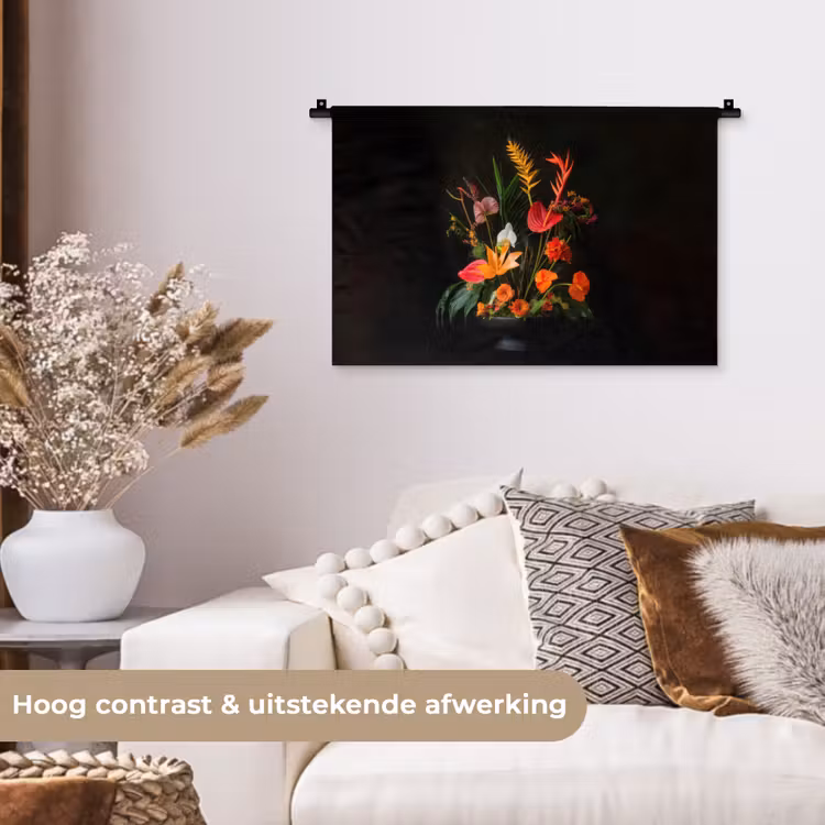 Schaal - Boeket - Bloemen Wandkleed katoen klein -sfeer1