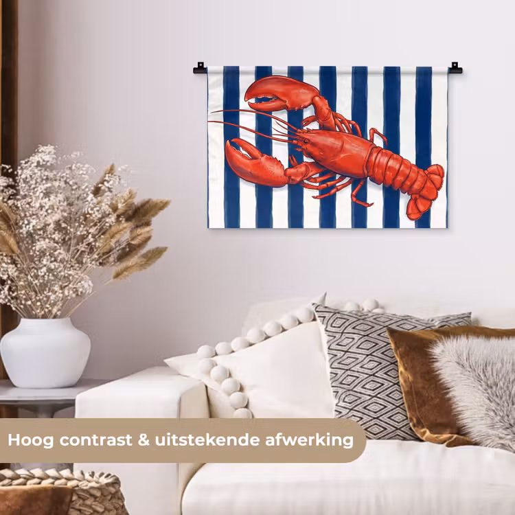 Schaaldier - Kreeft - Marine - Illustratie - Rood Wandkleed katoen klein -sfeer1