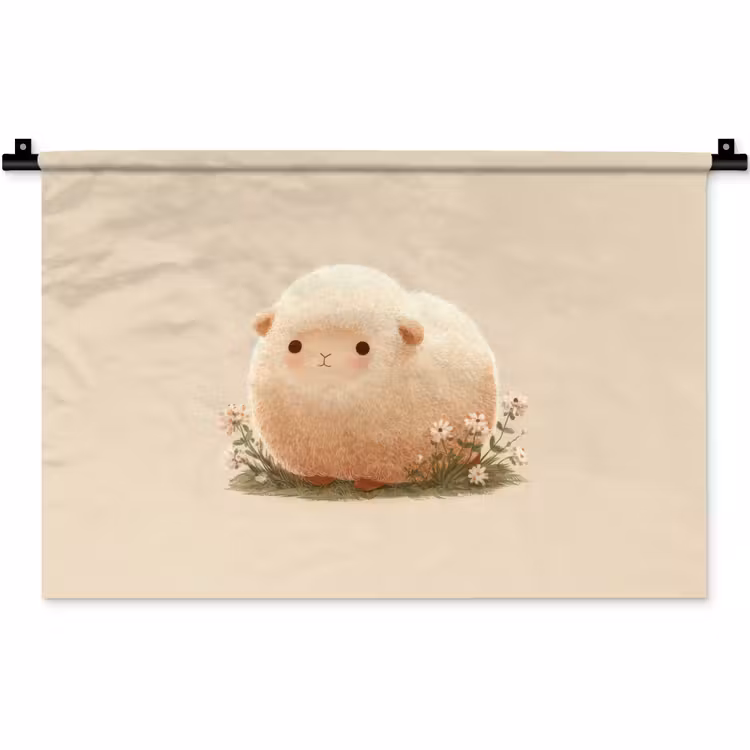 Schaap - Beige - Bloemen Wandkleed katoen klein -zz3d