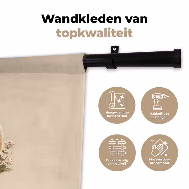 Schaap - Beige - Bloemen Wandkleed katoen klein -sfeer2