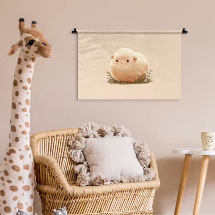 Schaap - Beige - Bloemen Wandkleed katoen klein -wsfeer5_kind