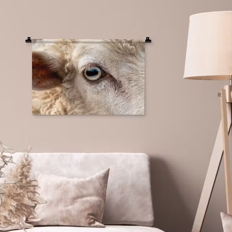 Schaap - Oog - Wit Wandkleed katoen klein -sfeer4