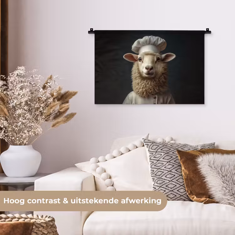 Schaap - Wol - Kok Wandkleed katoen klein -sfeer1