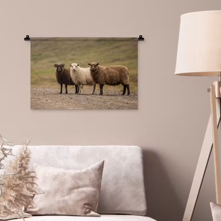 Schapen - Bruin - Wit - Grindpad Wandkleed katoen klein -sfeer4
