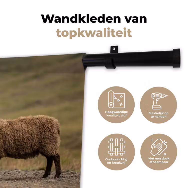 Schapen - Bruin - Wit - Grindpad Wandkleed katoen klein -sfeer2