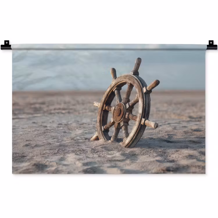 Scheepsstuur - Hout - Bruin - Zand Wandkleed katoen klein -zz3d
