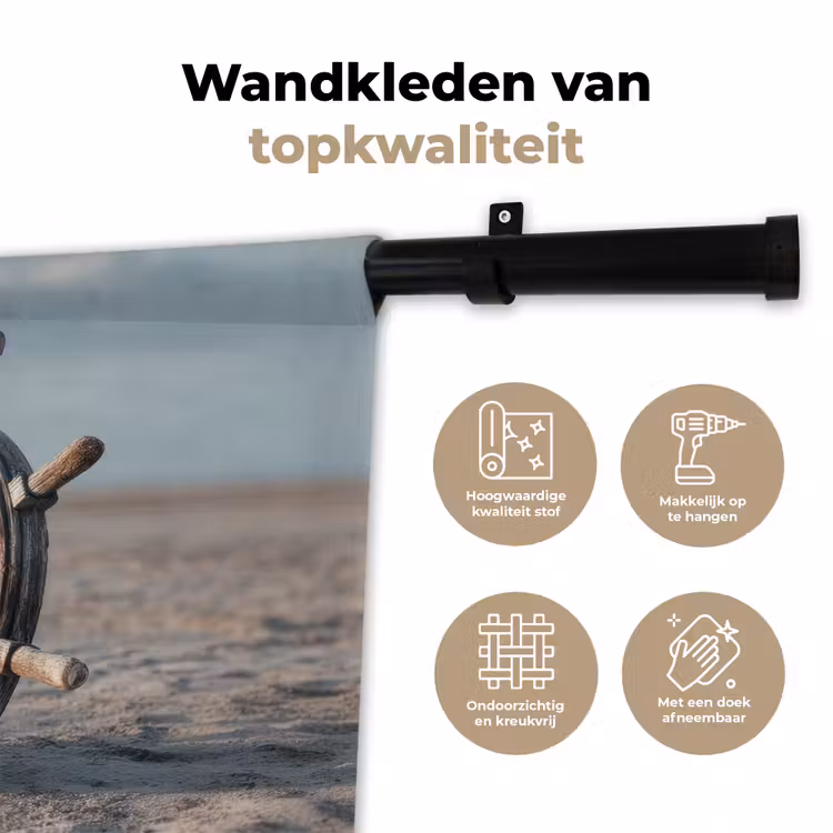 Scheepsstuur - Hout - Bruin - Zand Wandkleed katoen klein -sfeer2