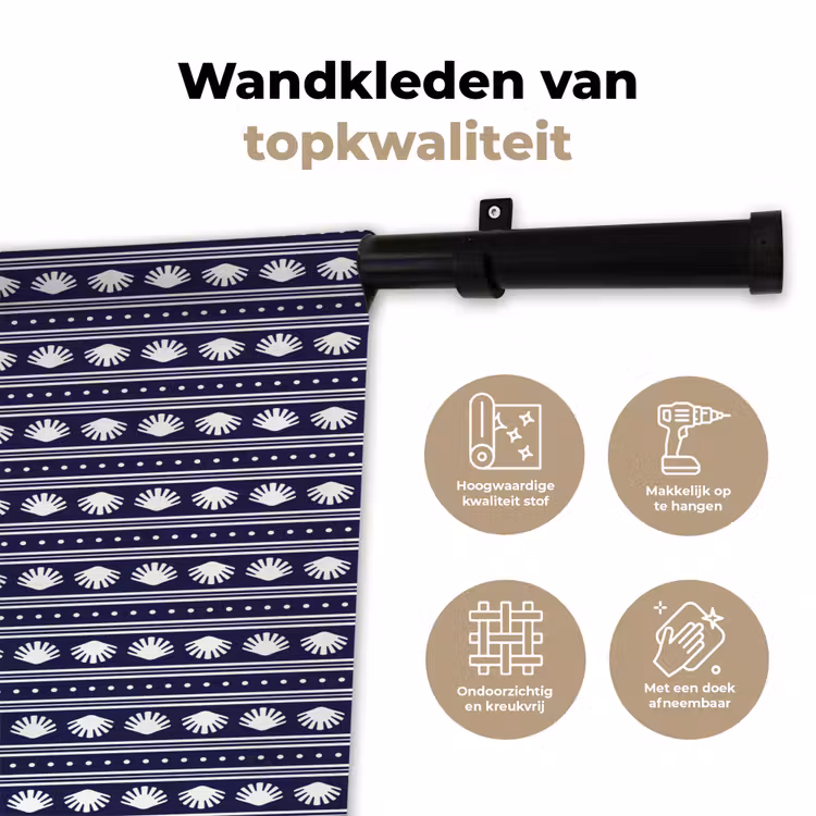 Schelp - Nautisch - Blauw - Wit Wandkleed katoen klein 269 -sfeer2