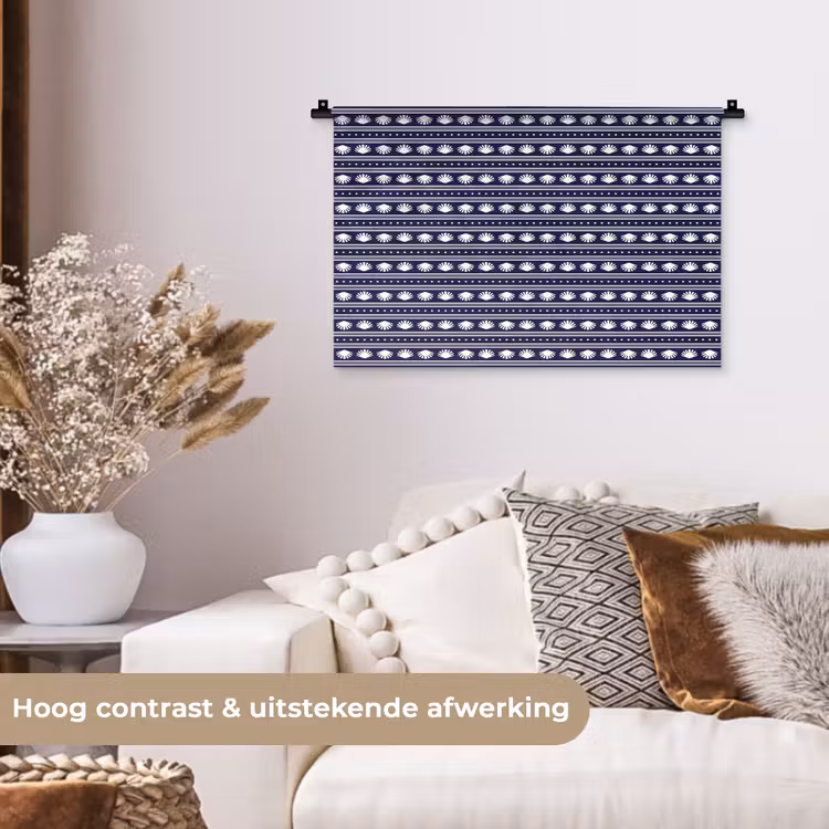 Schelp - Nautisch - Blauw - Wit Wandkleed katoen klein 269 -sfeer1