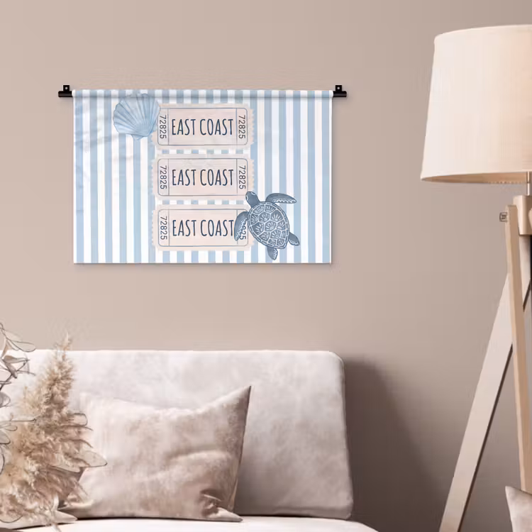 Schelp - Oceaan - Kust - Blauw - Illustratie Wandkleed katoen klein -sfeer4