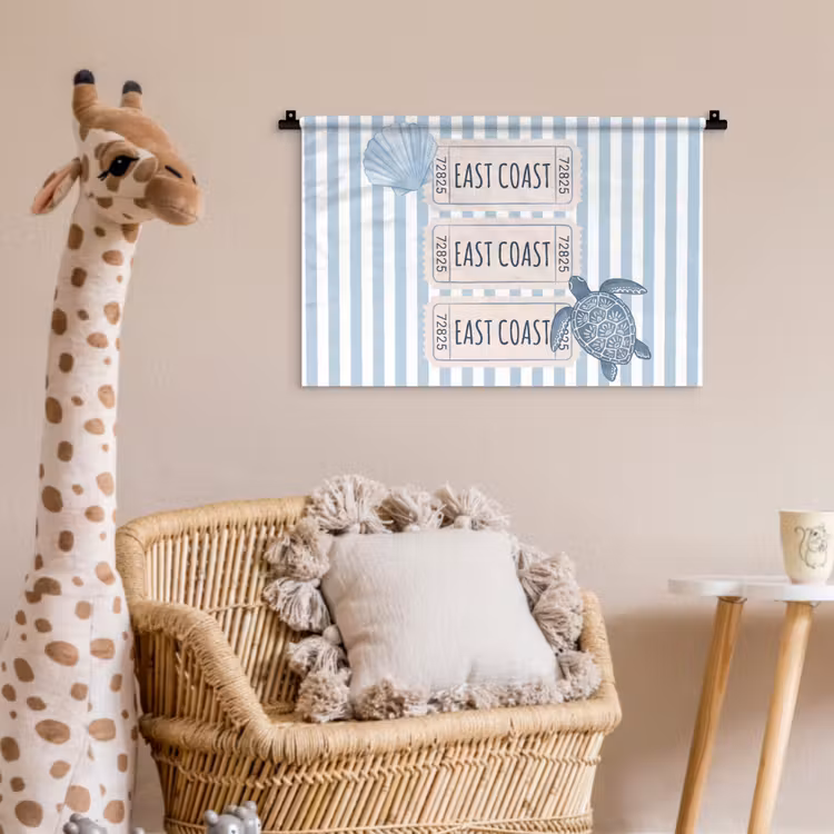 Schelp - Oceaan - Kust - Blauw - Illustratie Wandkleed katoen klein -wsfeer5_kind