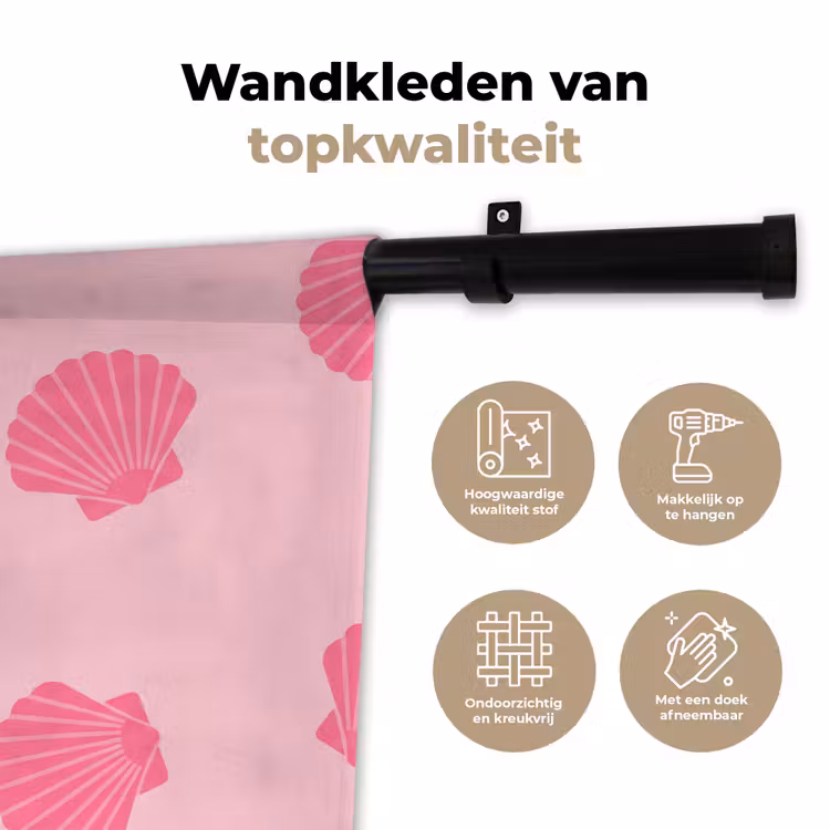 Schelp - Patroon - Zee - Modern - Roze Wandkleed katoen klein -sfeer2
