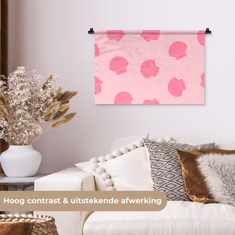 Schelp - Patroon - Zee - Modern - Roze Wandkleed katoen klein -sfeer1