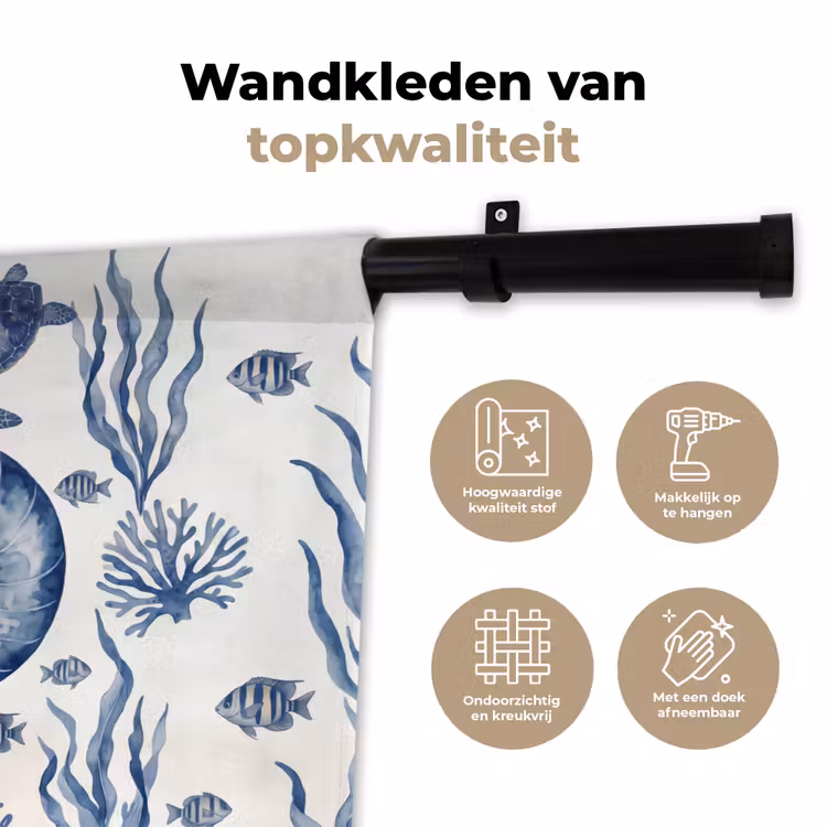 Schelp - Spiraal - Zeeleven - Aquarel - Blauw Wandkleed katoen klein -sfeer2