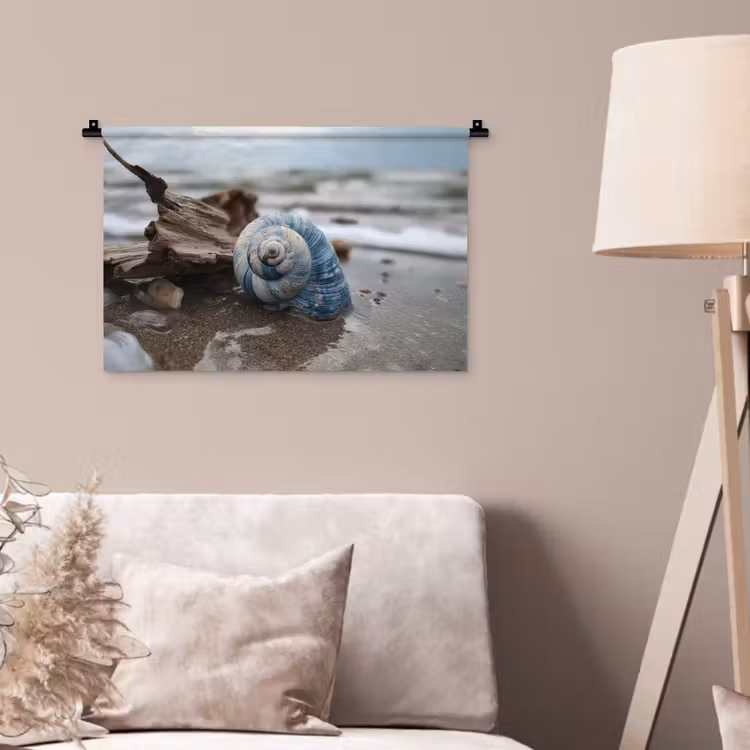 Schelp - Strand - Blauw - Zee Wandkleed katoen klein -sfeer4