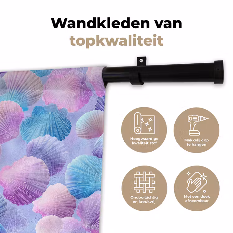 Schelpen - Paars - Blauw - Patroon Wandkleed katoen klein -sfeer2
