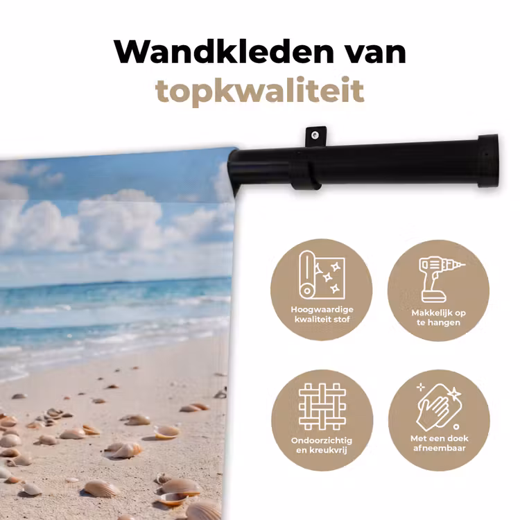 Schelpen - Strand - Natuur - Beige Wandkleed katoen klein -sfeer2