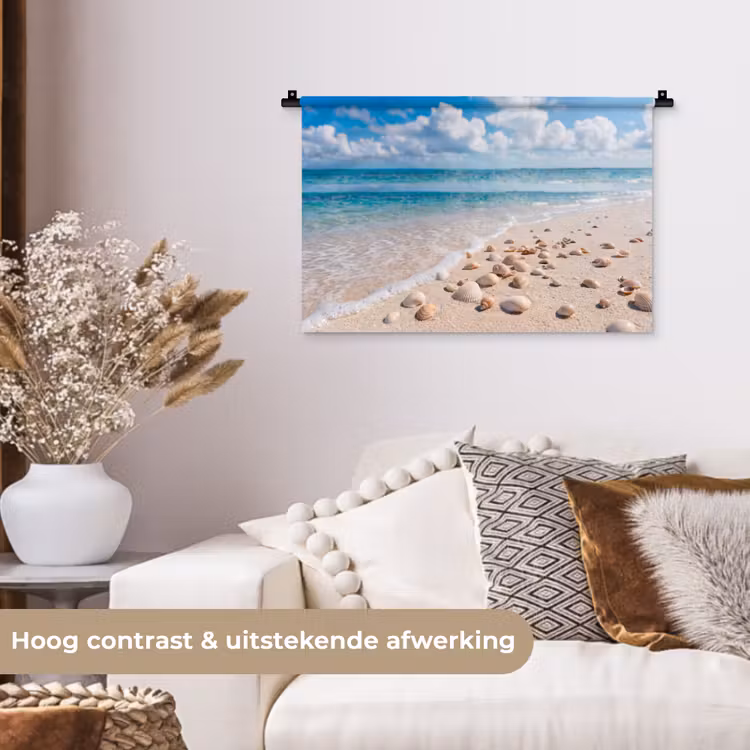 Schelpen - Strand - Natuur - Beige Wandkleed katoen klein -sfeer1