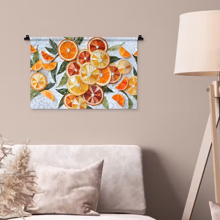 Schijfjes - Fruit - Oranje - Mozaïek Wandkleed katoen klein -sfeer4