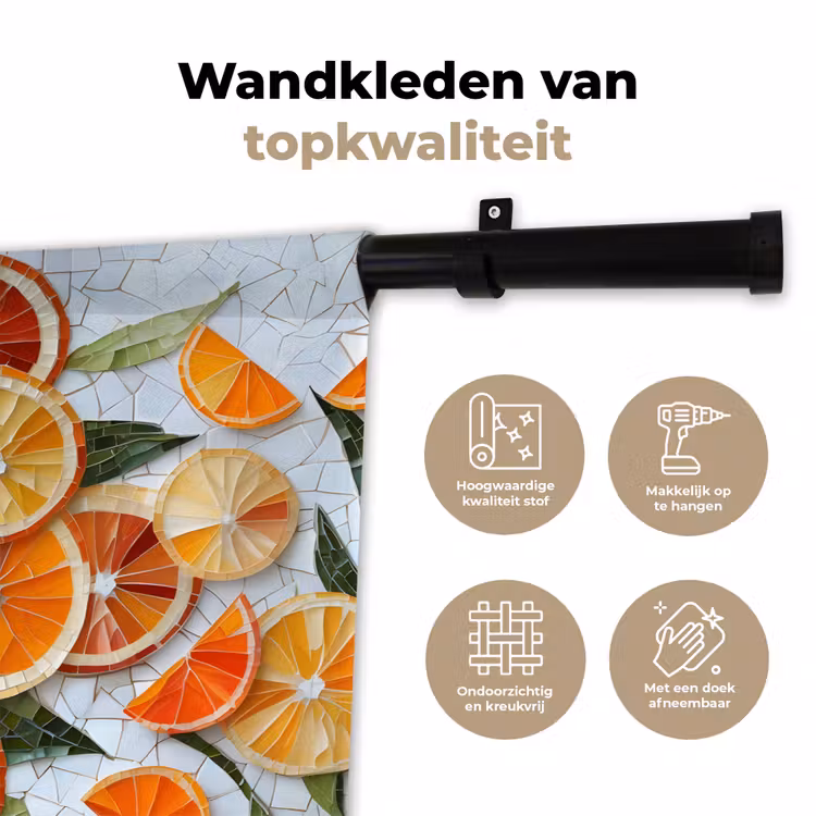 Schijfjes - Fruit - Oranje - Mozaïek Wandkleed katoen klein -sfeer2