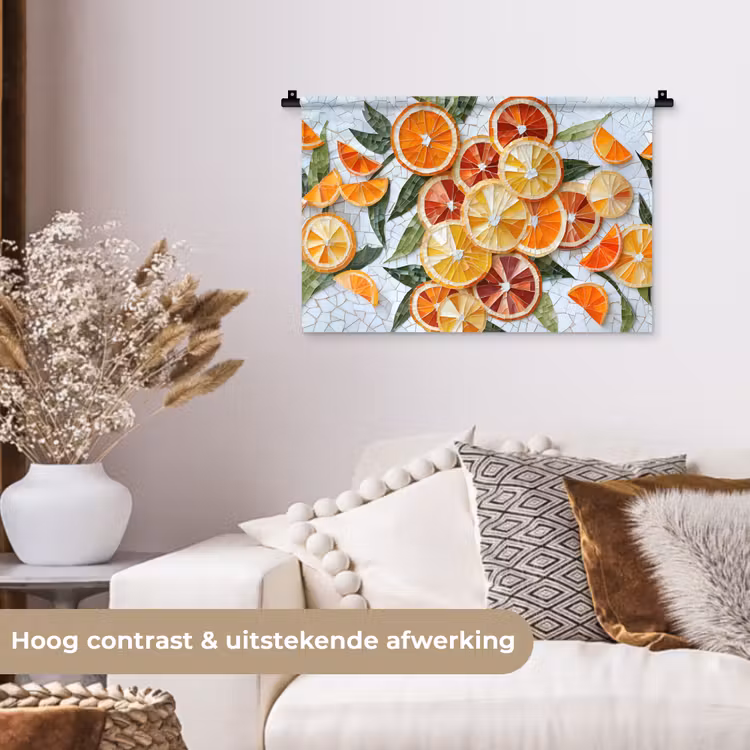 Schijfjes - Fruit - Oranje - Mozaïek Wandkleed katoen klein -sfeer1