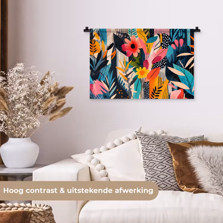 Schilderij - Abstract - Bloemen - Roze Wandkleed katoen klein -sfeer1
