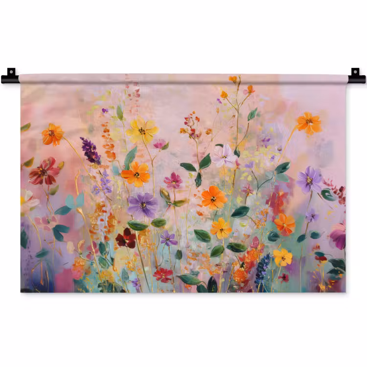 Schilderij - Bloemen - Abstract - Kleurrijk Wandkleed katoen klein -zz3d