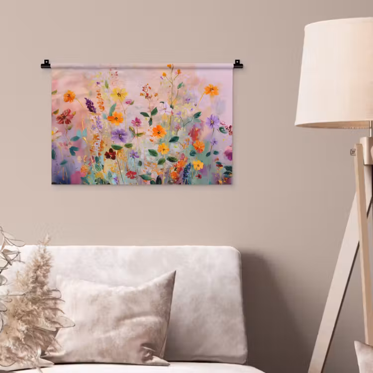 Schilderij - Bloemen - Abstract - Kleurrijk Wandkleed katoen klein -sfeer4