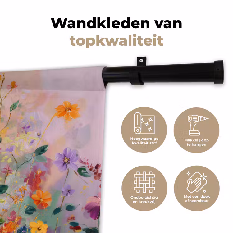 Schilderij - Bloemen - Abstract - Kleurrijk Wandkleed katoen klein -sfeer2