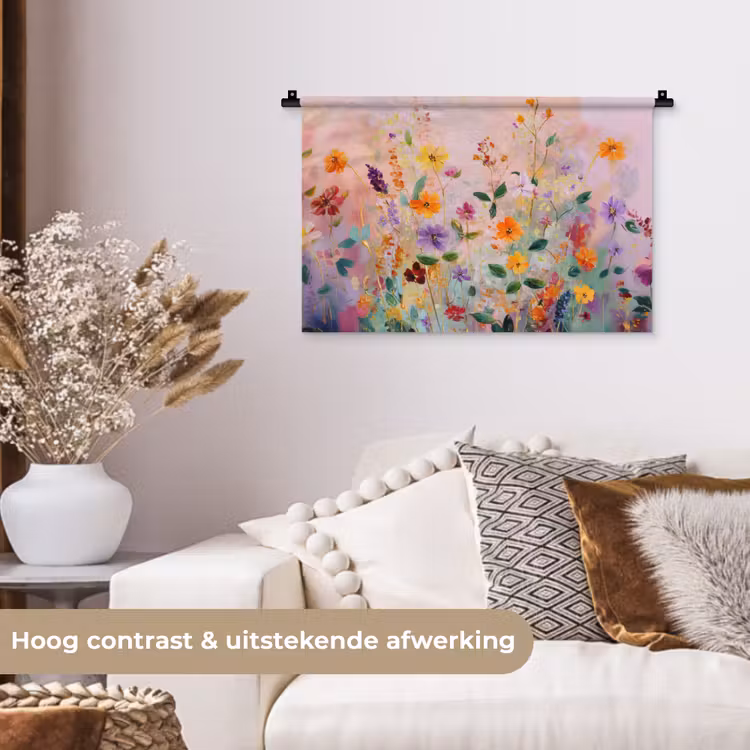 Schilderij - Bloemen - Abstract - Kleurrijk Wandkleed katoen klein -sfeer1