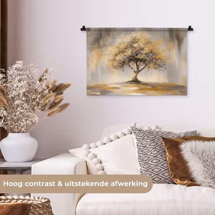 Schilderij - Boom - Abstract - Bladeren Wandkleed katoen klein -sfeer1