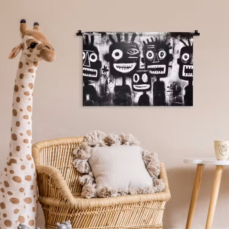 Schilderij - Figuren - Zwart - Abstract Wandkleed katoen klein -wsfeer5_kind